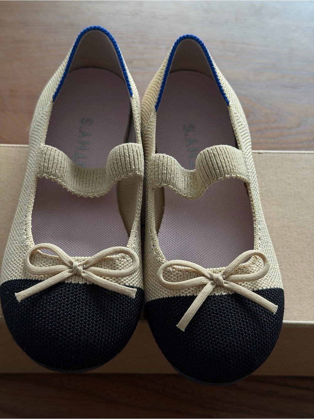 Rothy's Beige Knit Flats with Black Toe Accent - Picture 4 of 5